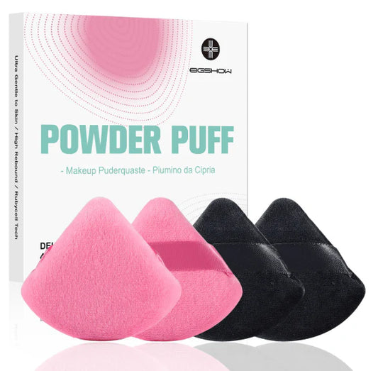 Set De Borlas Para Polvo De 4 Piezas Rosa Bebé + Negro